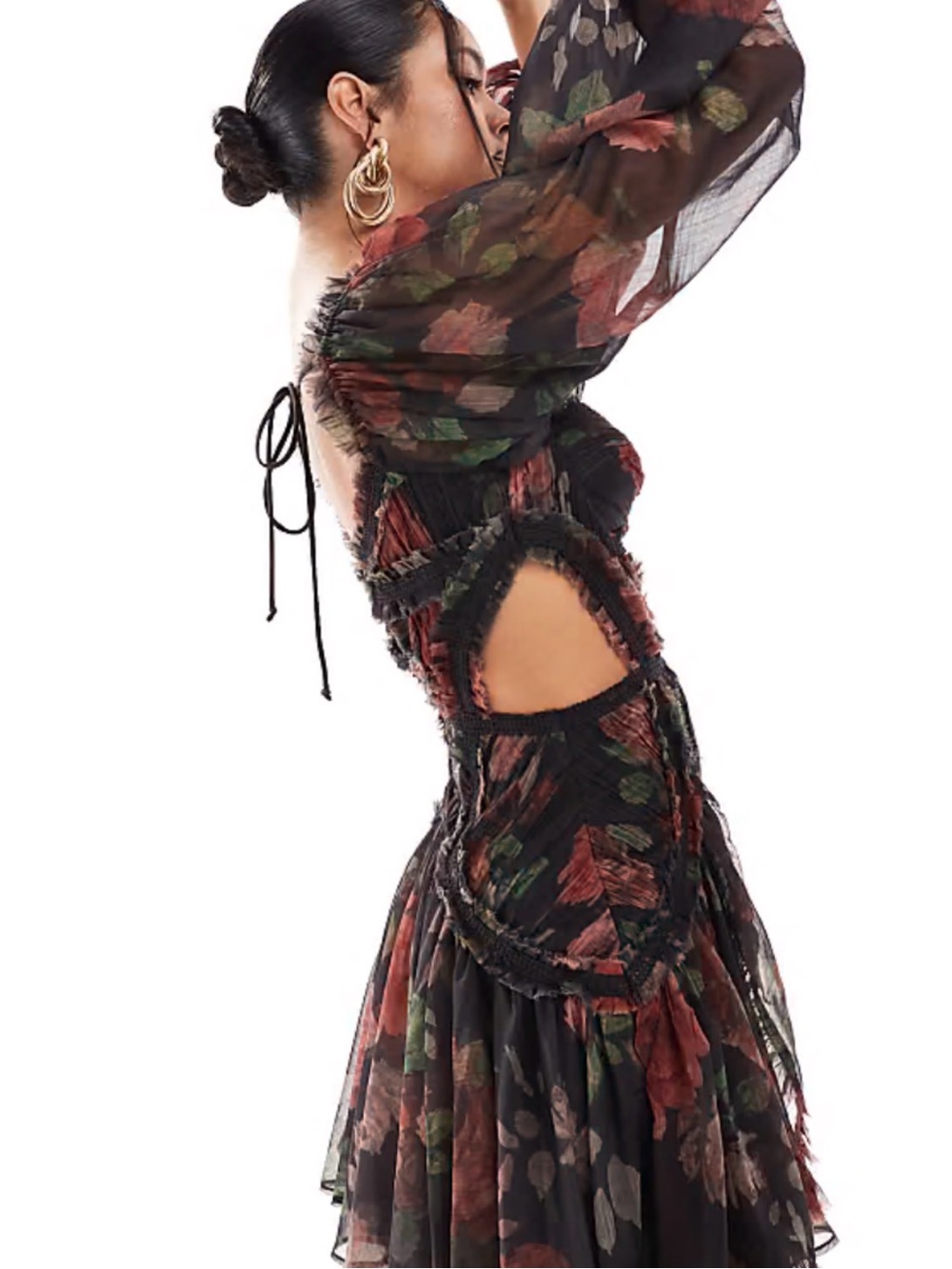 ASOS Black Mini Dress with Red Floral Print - Picture 2 of 13